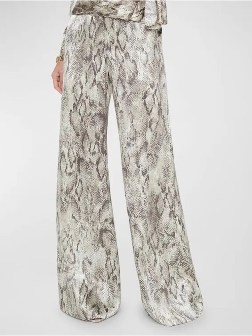 Cherish Snake-Print Wide Leg Pants in Neutral Gray and Cream